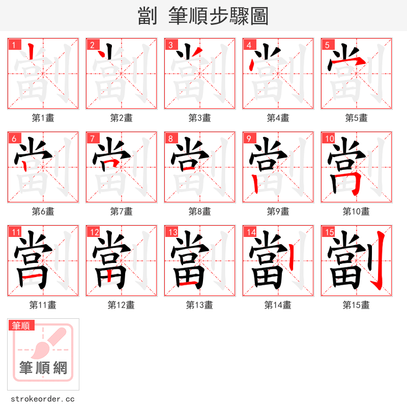 劏 的笔顺分步演示（一笔一画写字）