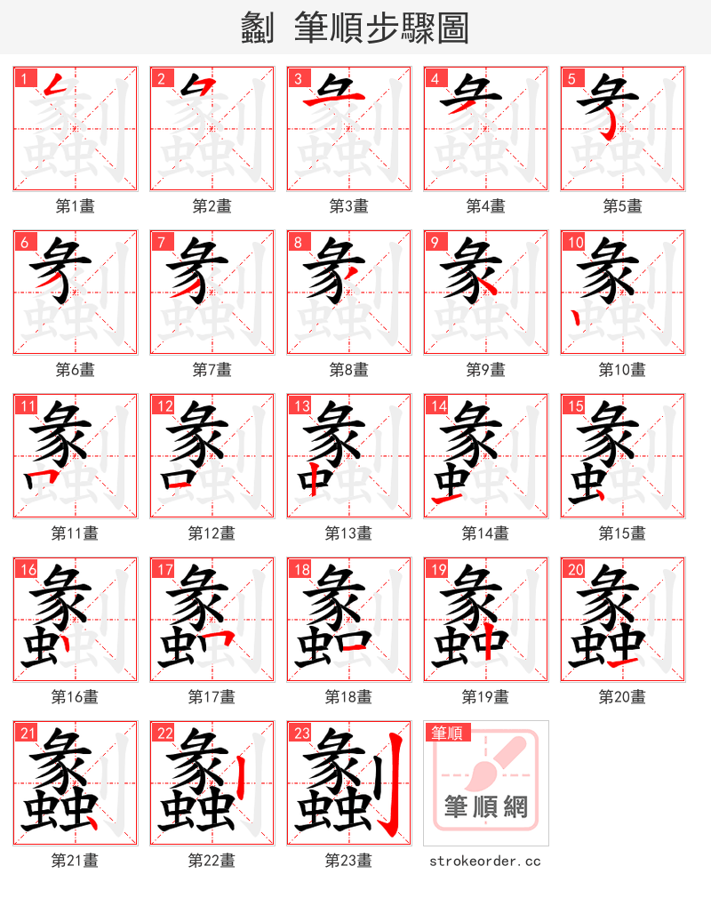 劙 的笔顺分步演示（一笔一画写字）