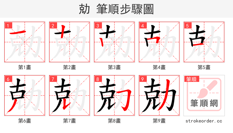 勀 的笔顺分步演示（一笔一画写字）