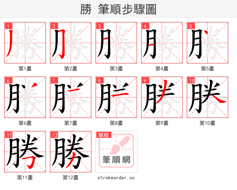 勝 的笔顺分步演示（一笔一画写字）