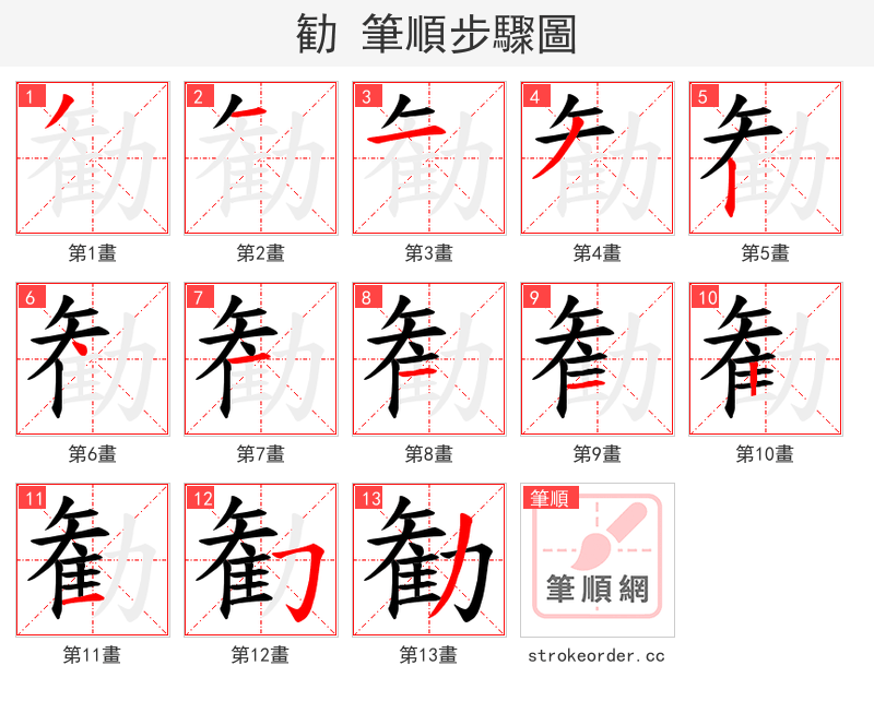 勧 的笔顺分步演示（一笔一画写字）