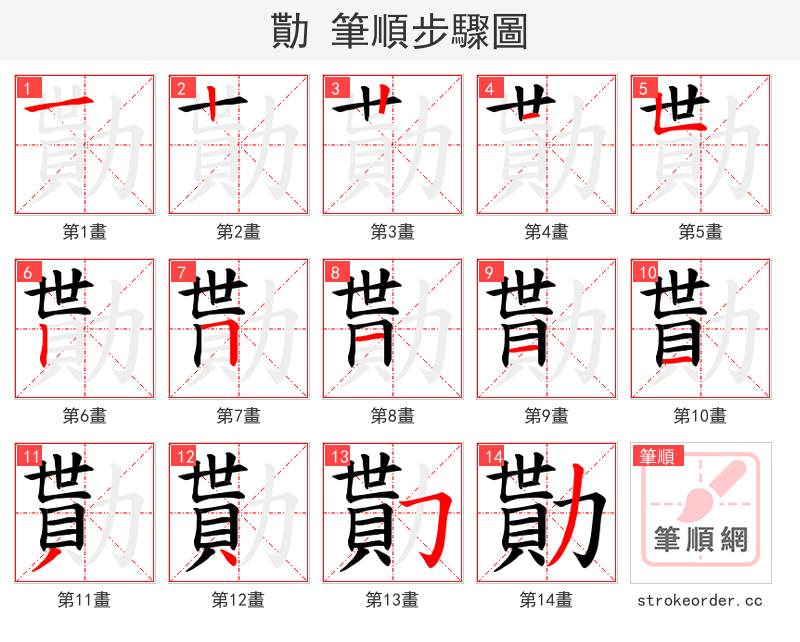 勩 的笔顺分步演示（一笔一画写字）