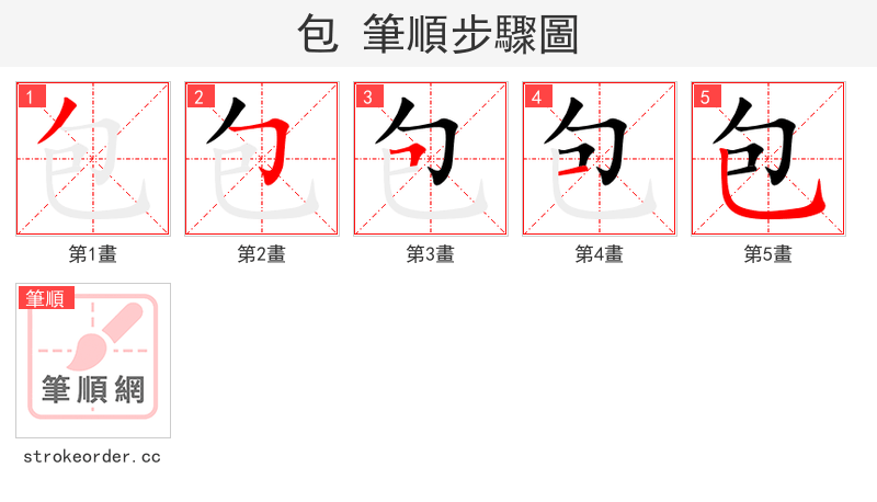 包 的笔顺分步演示（一笔一画写字）