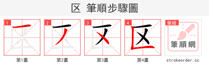 区 的笔顺分步演示（一笔一画写字）