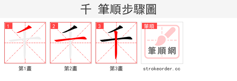 千 的笔顺分步演示（一笔一画写字）