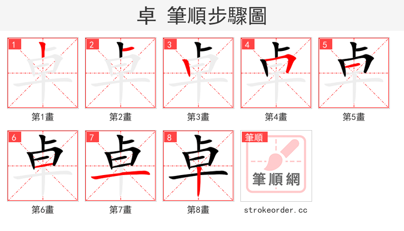 卓 的笔顺分步演示（一笔一画写字）