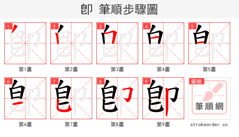 卽 的笔顺分步演示（一笔一画写字）