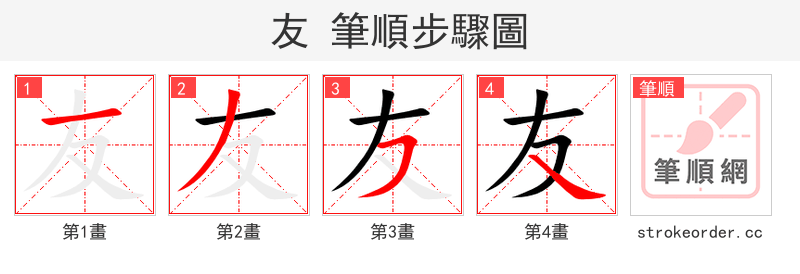 友 的笔顺分步演示（一笔一画写字）