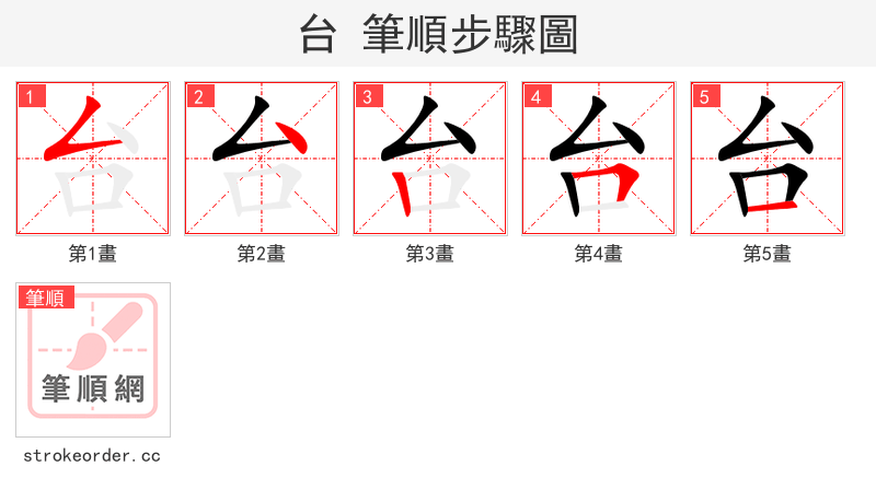 台 的笔顺分步演示（一笔一画写字）