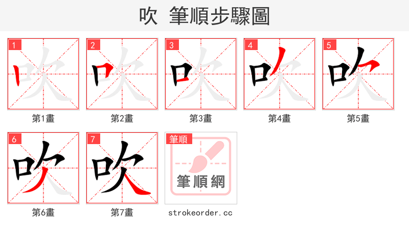 吹 的笔顺分步演示（一笔一画写字）