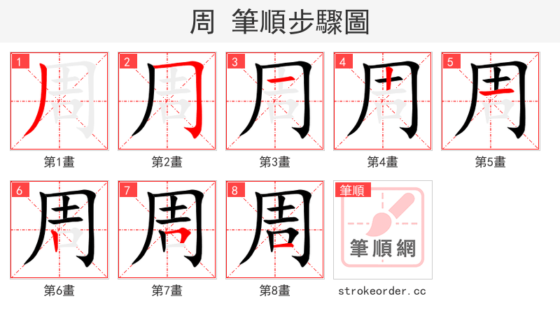 周 的笔顺分步演示（一笔一画写字）