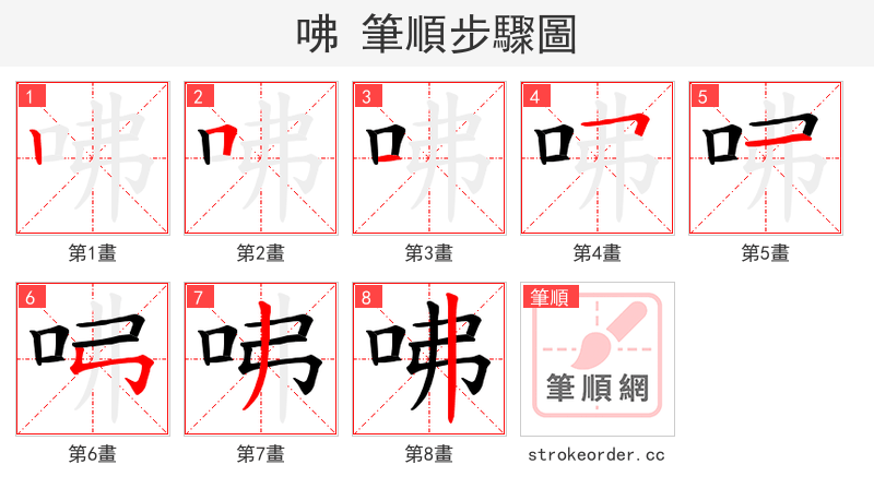 咈 的笔顺分步演示（一笔一画写字）