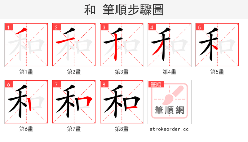 和 的笔顺分步演示（一笔一画写字）