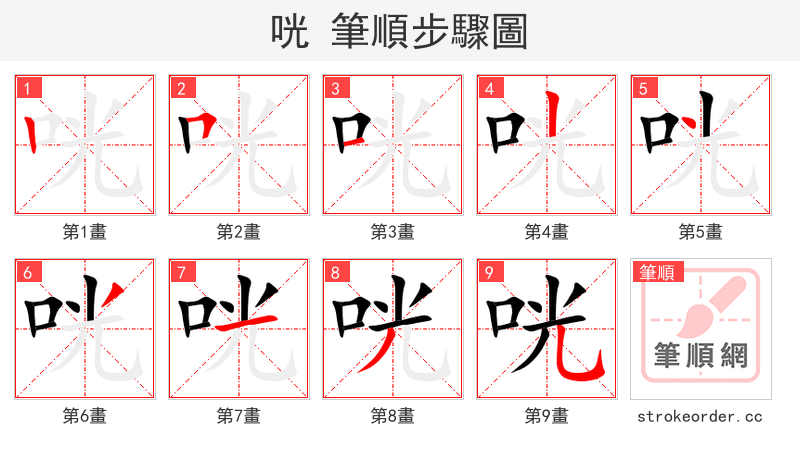 stroke order steps of 咣