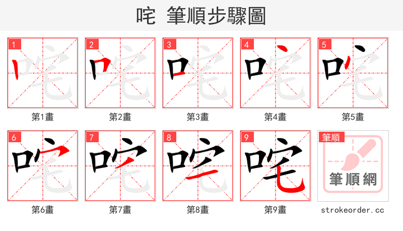 咤 的笔顺分步演示（一笔一画写字）