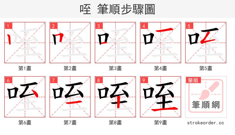 咥 的笔顺分步演示（一笔一画写字）