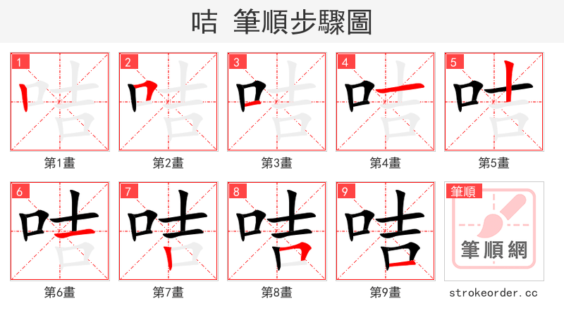 咭 的笔顺分步演示（一笔一画写字）