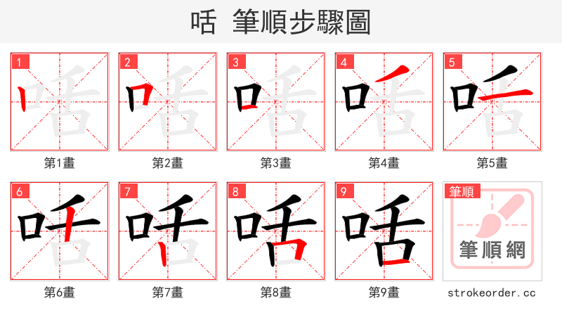 咶 的笔顺分步演示（一笔一画写字）