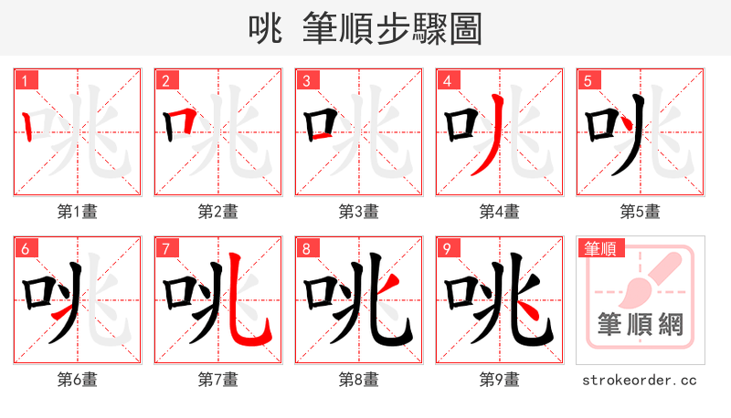 咷 的笔顺分步演示（一笔一画写字）