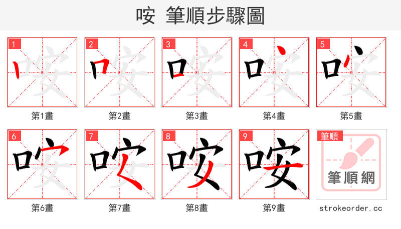 咹 的笔顺分步演示（一笔一画写字）