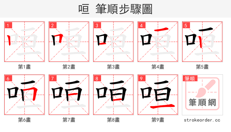 咺 的笔顺分步演示（一笔一画写字）