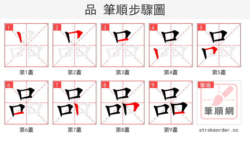 品 的笔顺分步演示（一笔一画写字）