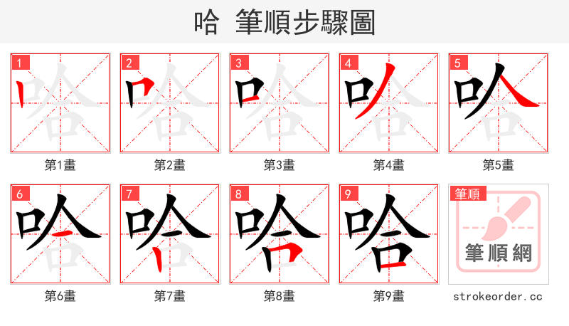 哈 的笔顺分步演示（一笔一画写字）