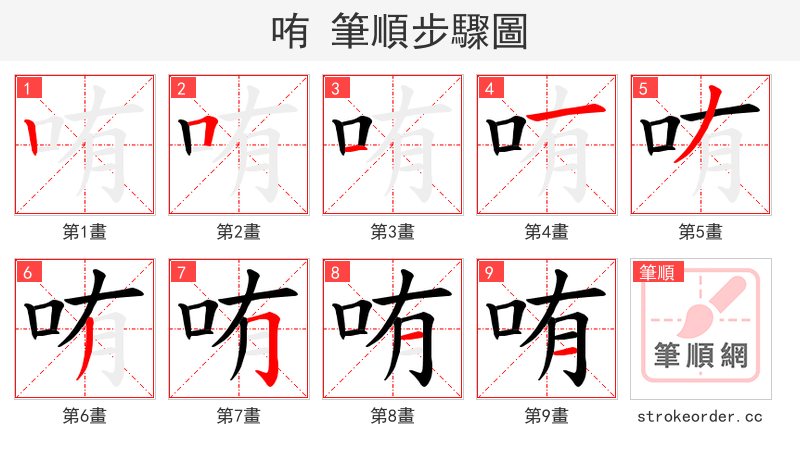 哊 的笔顺分步演示（一笔一画写字）