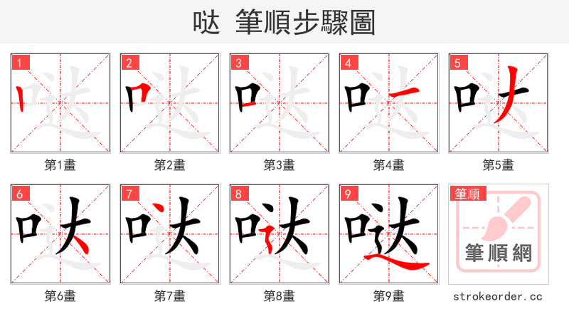 哒 的笔顺分步演示（一笔一画写字）