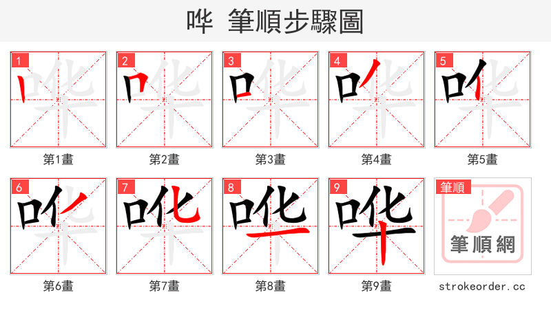 stroke order steps of 哗