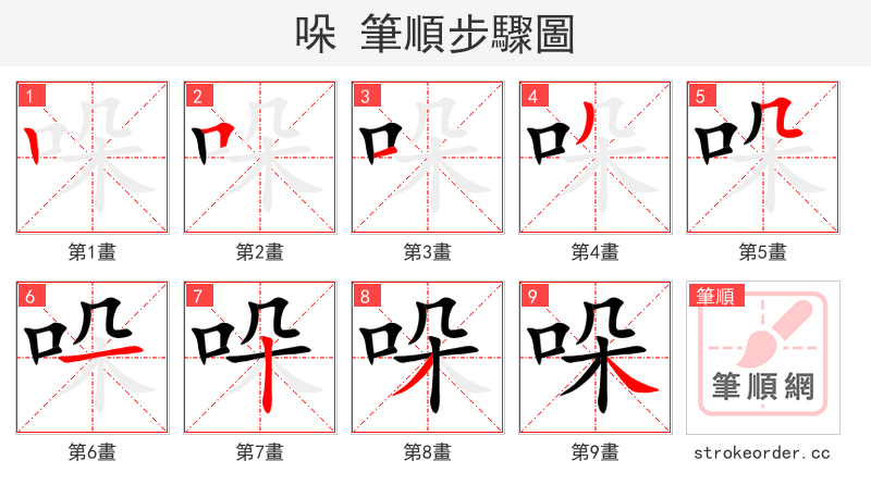哚 的笔顺分步演示（一笔一画写字）