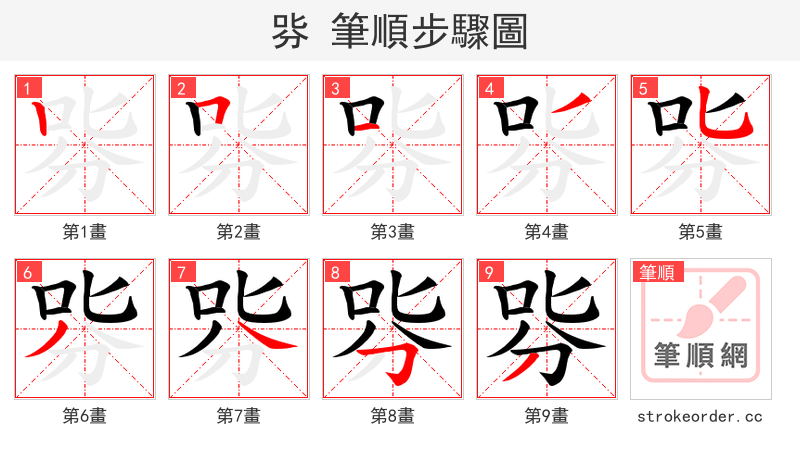 哛 的笔顺分步演示（一笔一画写字）