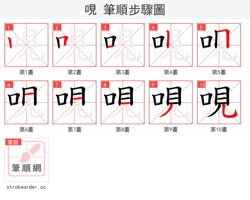 哯 的笔顺分步演示（一笔一画写字）