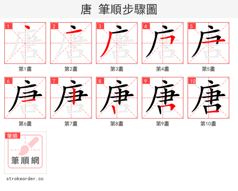 唐 的笔顺分步演示（一笔一画写字）