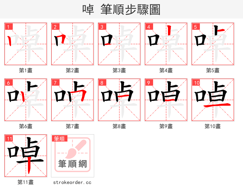 啅 的笔顺分步演示（一笔一画写字）
