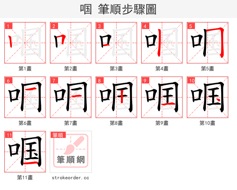 啯 的笔顺分步演示（一笔一画写字）