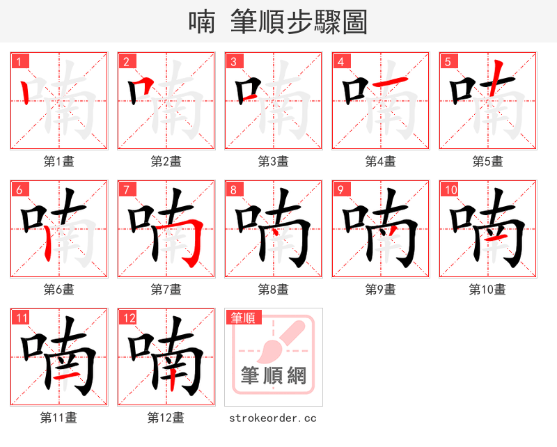 喃 的笔顺分步演示（一笔一画写字）