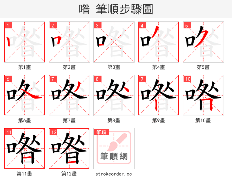 喒 的笔顺分步演示（一笔一画写字）