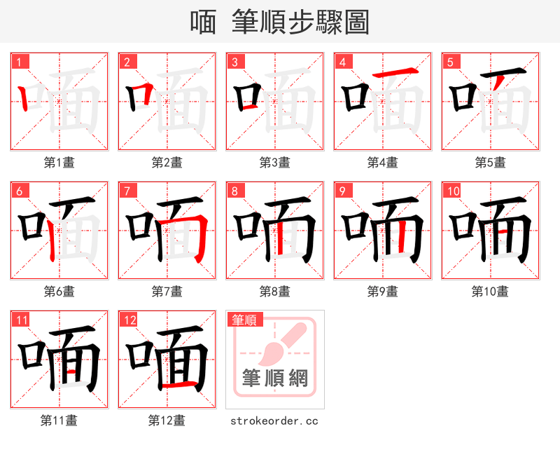 喕 的笔顺分步演示（一笔一画写字）