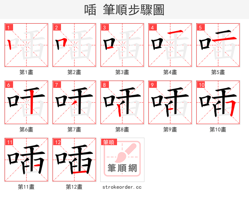 喢 的笔顺分步演示（一笔一画写字）