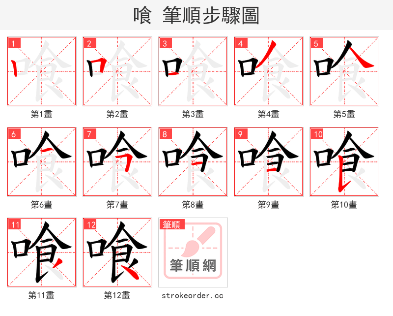 喰 的笔顺分步演示（一笔一画写字）