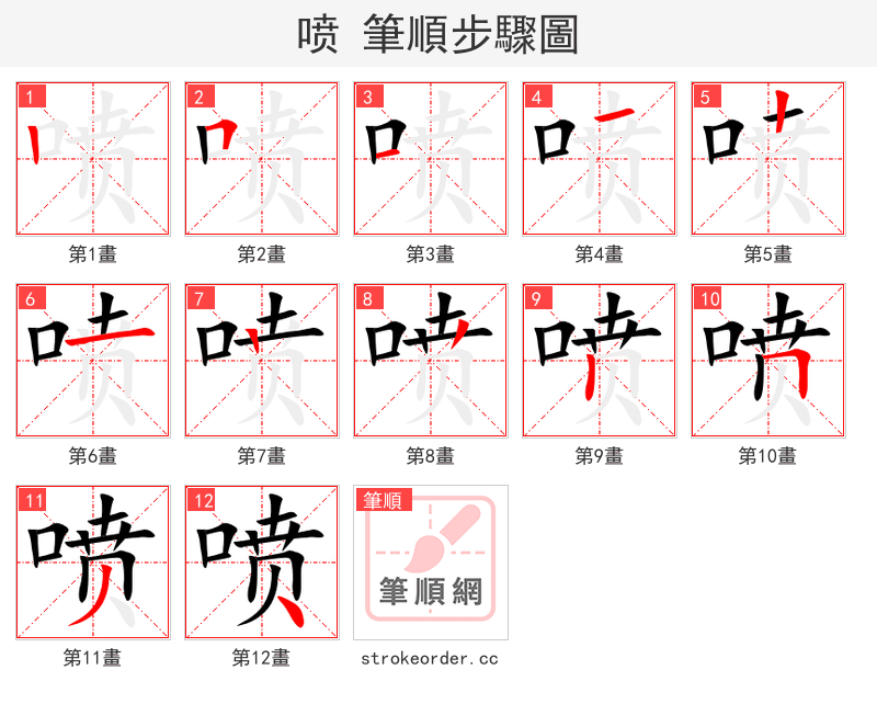 stroke order steps of 喷