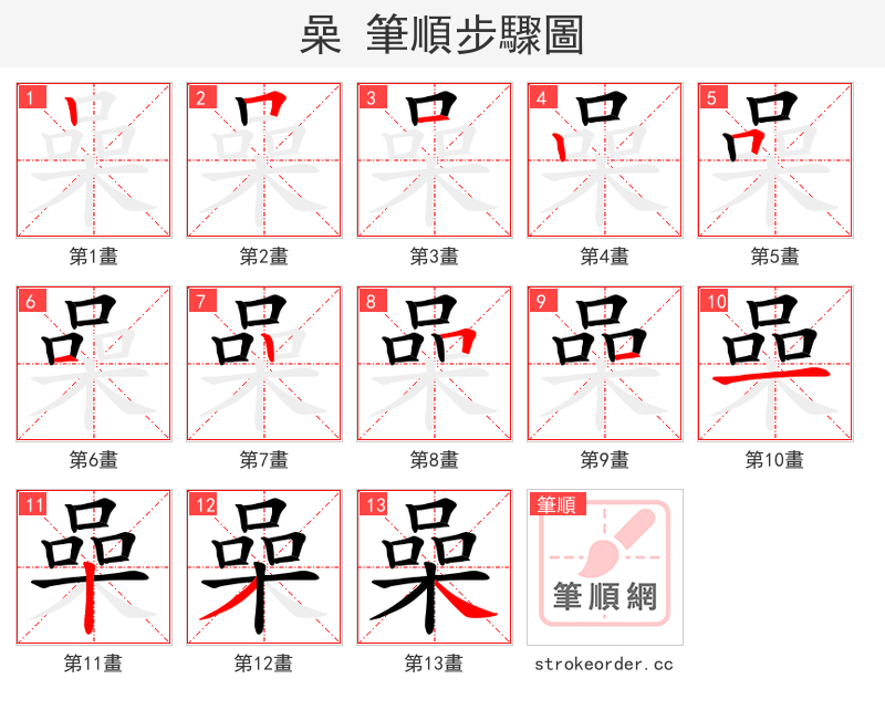 喿 的笔顺分步演示（一笔一画写字）