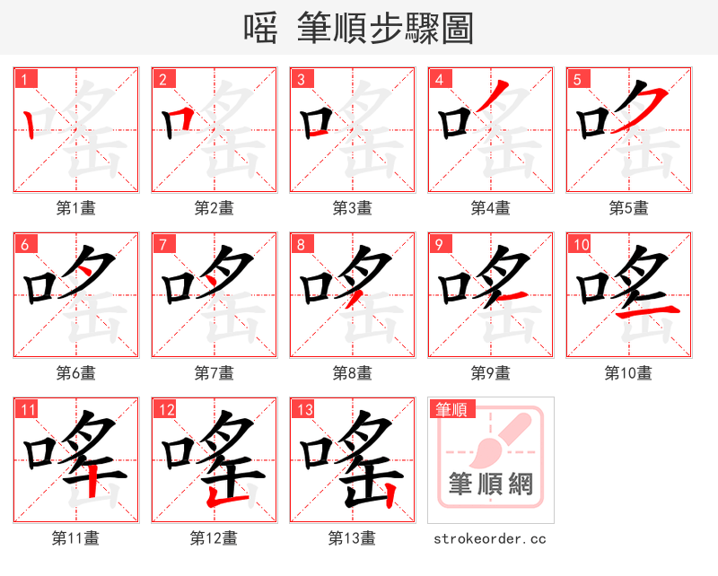 嗂 的笔顺分步演示（一笔一画写字）
