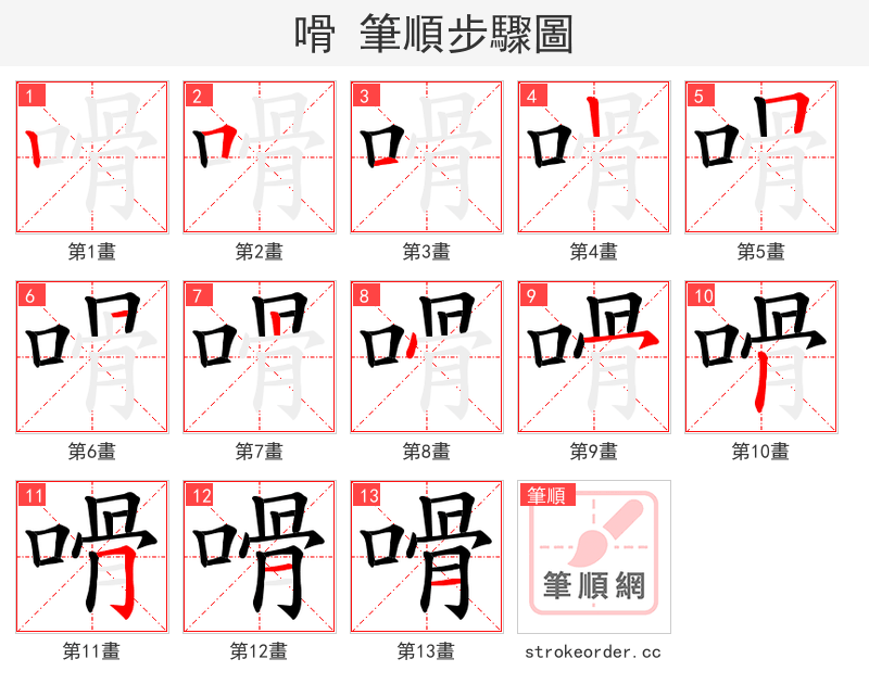 嗗 的笔顺分步演示（一笔一画写字）