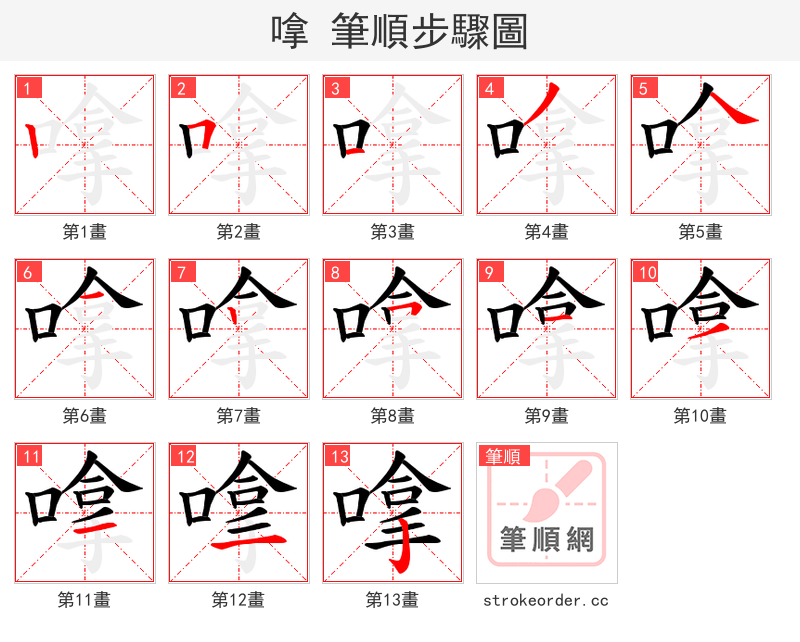 嗱 的笔顺分步演示（一笔一画写字）