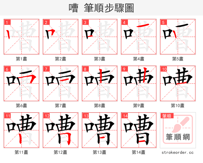嘈 的笔顺分步演示（一笔一画写字）