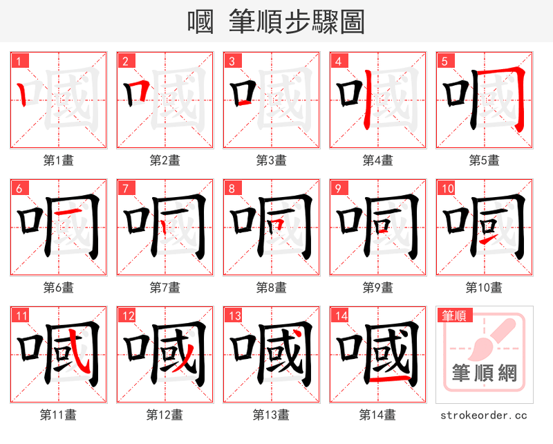 嘓 的笔顺分步演示（一笔一画写字）