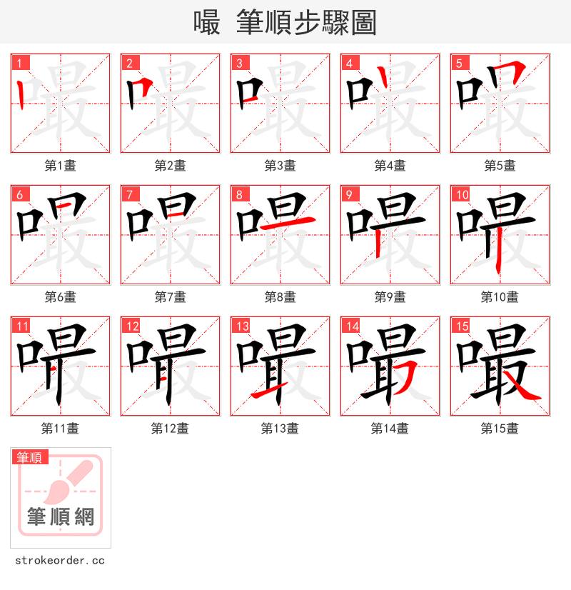 嘬 的笔顺分步演示（一笔一画写字）