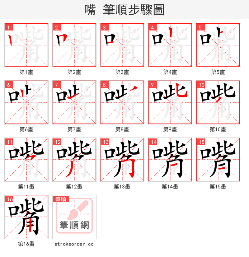 嘴 的笔顺分步演示（一笔一画写字）